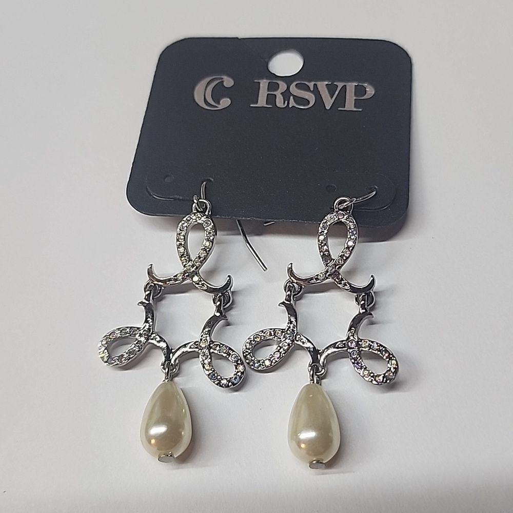 Charming Charlie RSVP Faux Pearl Drop Earrings in Silver